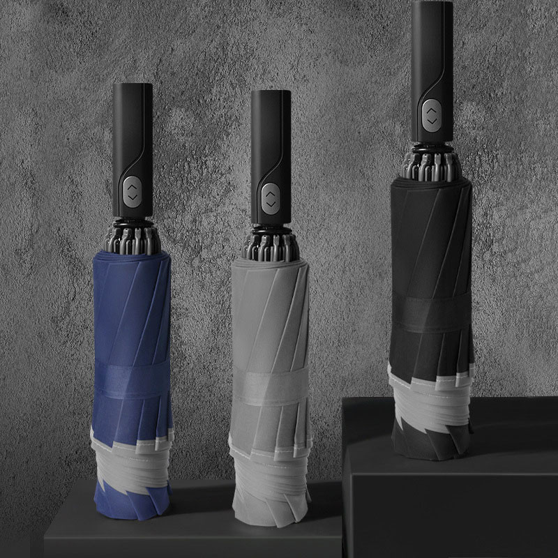 Atsparus vėjui Atbulinės eigos automatinis skėtis Lietaus Moteriškas Vyriškas Automobilis Didelis Verslo 3 Sulankstomi skėčiai 10 šonkaulių Šviesą atspindinti juostelė Paraguas