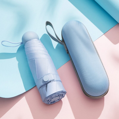 Umbrelă de soare portabilă cu cinci prinderi Protecție solară Umbrelă pliabilă UV Umbrelă de soare pentru femeie Capsulă de ploaie Buzunar compact