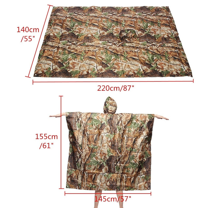 3 u 1 Pončo za planinarenje Kišni kaput Ruksak Vodootporna cerada s kapuljačom Pončo za lov Vanjski kamp Šator Prostirka Tenda Zaklon