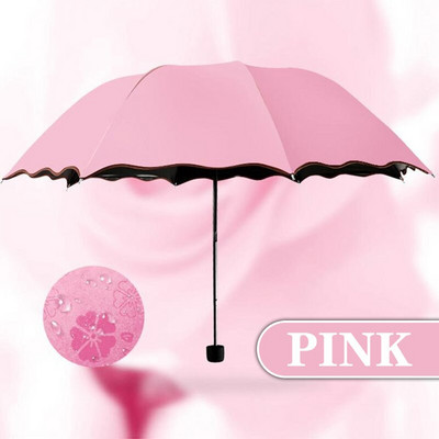 Naiste päikesevarju õied vees muudavad värvi päikesevari vihmavari Kolmekordne kokkuvolditav must kummist päikesekaitse UV-naiste vihmavarjud