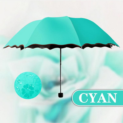 Naiste päikesevarju õied vees muudavad värvi päikesevari vihmavari Kolmekordne kokkuvolditav must kummist päikesekaitse UV-naiste vihmavarjud