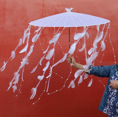 Kineski Japan Pređa Nauljeni papir Svilena tkanina Kišobran Kostim Drevna kineska princeza Kišobran Drama Bijeli obrt kišobran Cosplay