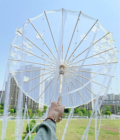 Kineski Japan Pređa Nauljeni papir Svilena tkanina Kišobran Kostim Drevna kineska princeza Kišobran Drama Bijeli obrt kišobran Cosplay