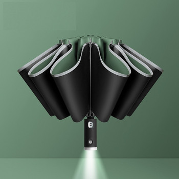 Нов Светоизлъчващ LED обратен чадър с десет кости Три сгъваем автоматичен бизнес чадър със светлина