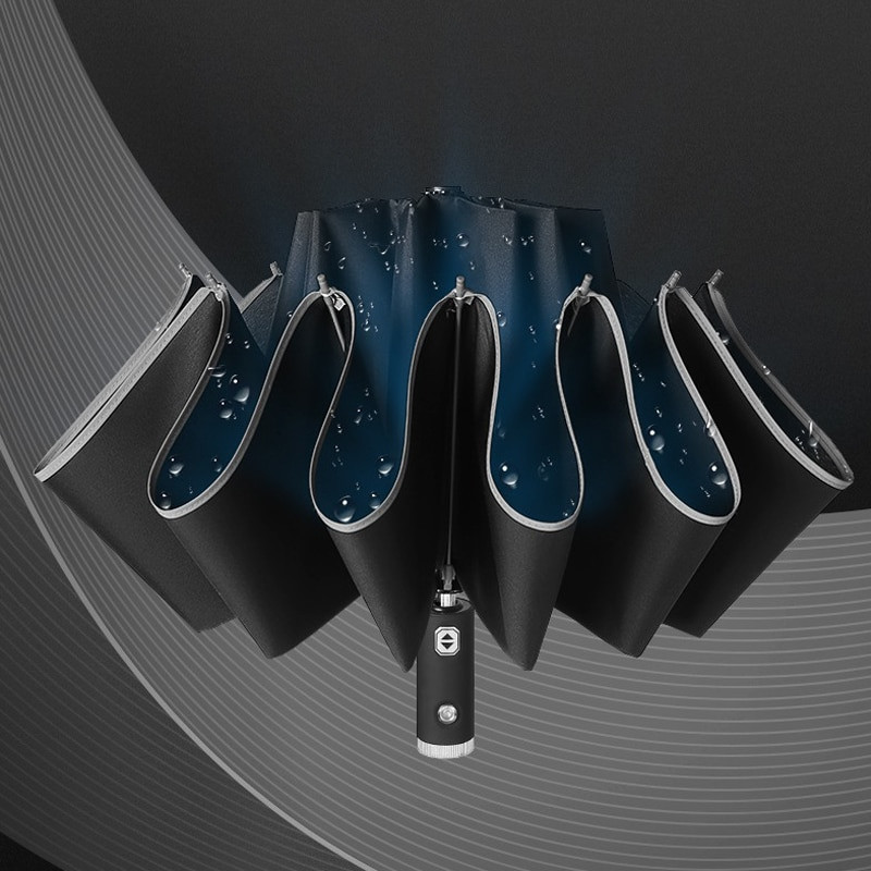 Új Xiaomi Auto Open Close Fénykibocsátó LED-es hátrameneti esernyő Tíz csontos, háromszor összecsukható automata üzleti esernyő fénnyel