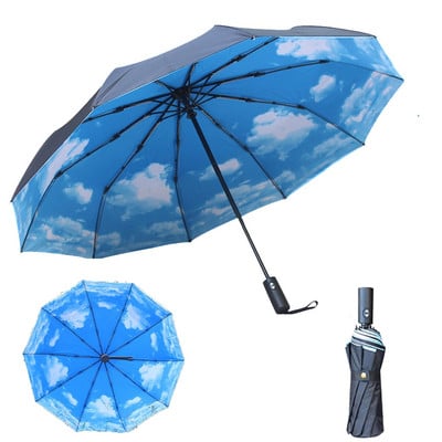 Чадър Ветроустойчив Автоматичен сгъваем мъжки автомобил Луксозен дамски голям бизнес чадър Чадър Двойни 10K чадъри