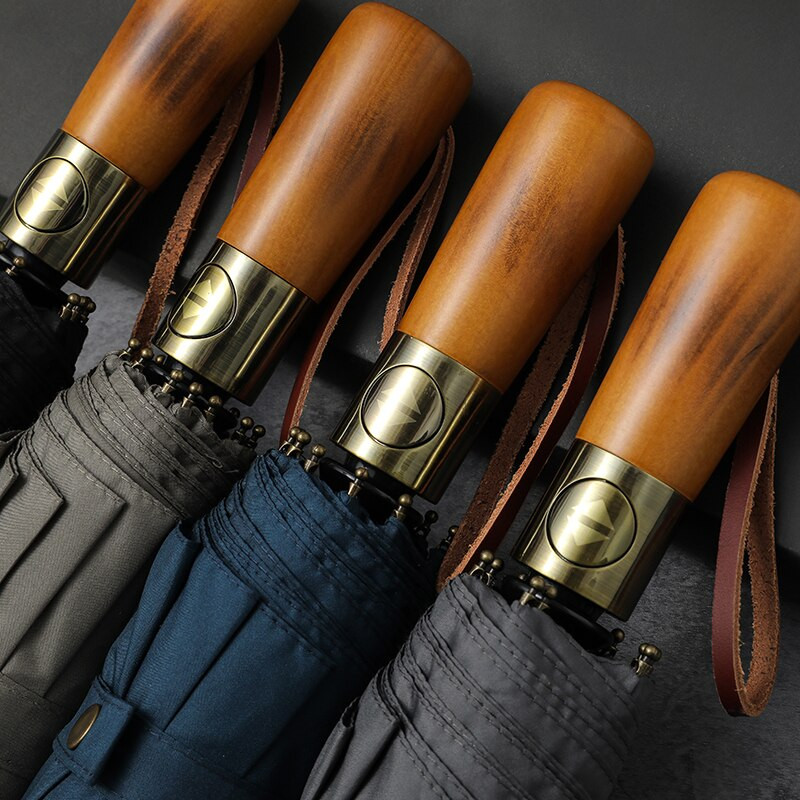 Parachase Automatski kišobran Žene Muškarci 115 cm Dvoslojni kišobran otporan na vjetar Drvena ručka 10 rebara Golf kišobrani Paraguas