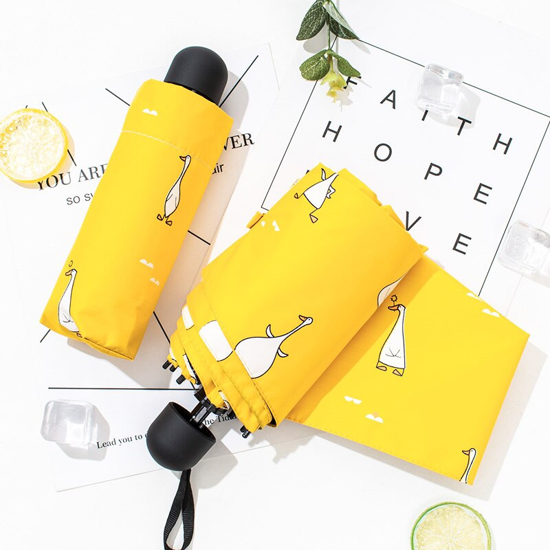 Nový automatický dáždnik s kresleným dizajnom kačice, žltý, vetruodolný, UV ochranný dáždnik pre ženy, dievčatá, skladacie dáždniky do slnka a daždiva