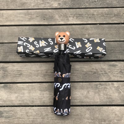 Модерен сладък личен чадър с глава на мечка Напълно автоматичен сгъваем слънцезащитен чадър Чадър за слънце и дъжд Парагвайски чадър с двойна употреба