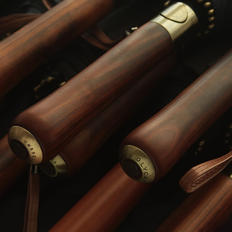 OLYCAT Luxusný dáždnik s drevenou rukoväťou Mental 112 cm, veľký, dlhý, pre mužov, čierne dáždniky so 16 rebrami, vetruodolný, dáždnik, darčeky pre Paraguay