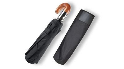 Устойчив на вятър голям автоматичен чадър за дъжд Дамски кожени дървени дръжки Бизнес чадър в британски стил Мъжки подарък 3-сгъваем чадър