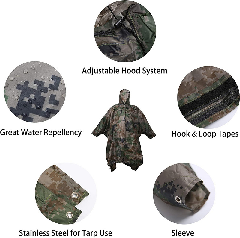 3 v 1 prenosná vonkajšia nepremokavá vojenská pláštenka, pánska pláštenka, dámska markíza z dažďa, motocyklová pláštenka, pikniková podložka