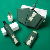 Нов автоматичен чадър за дъжд Дамски прекрасни котешки сгъваеми чадъри Ветроустойчиво черно покритие Анти UV чадър Дамски чадър Момиче