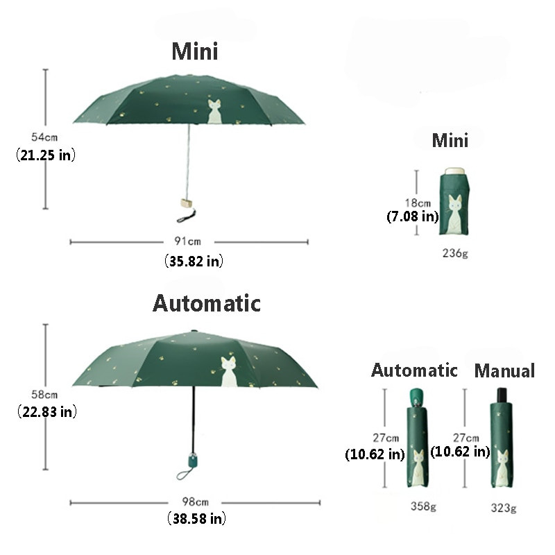 Нов автоматичен чадър за дъжд Дамски прекрасни котешки сгъваеми чадъри Ветроустойчиво черно покритие Анти UV чадър Дамски чадър Момиче