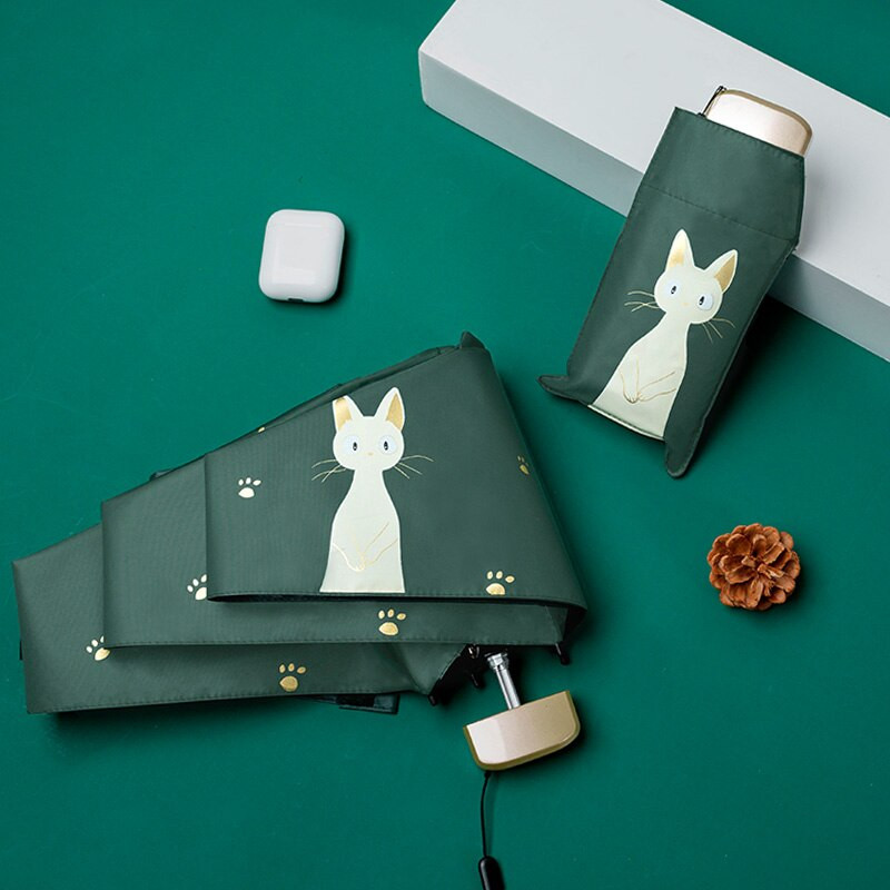 Нов автоматичен чадър за дъжд Дамски прекрасни котешки сгъваеми чадъри Ветроустойчиво черно покритие Анти UV чадър Дамски чадър Момиче