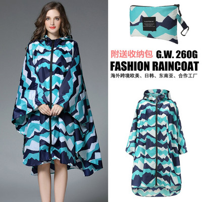 Poncho de ploaie, elegant, rezistent la apă, cu imprimeu colorat, cu glugă și fermoar