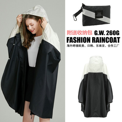 Poncho de ploaie, elegant, rezistent la apă, cu imprimeu colorat, cu glugă și fermoar