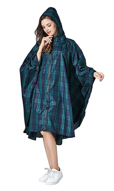 Poncho de ploaie, elegant, rezistent la apă, cu imprimeu colorat, cu glugă și fermoar