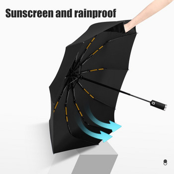 TENTAGON αυτόματη ομπρέλα με φακό LED Τρία αναδιπλούμενη ομπρέλα UV για βροχή και ήλιο 10 πλευρές αντιανεμική φορητή ομπρέλα