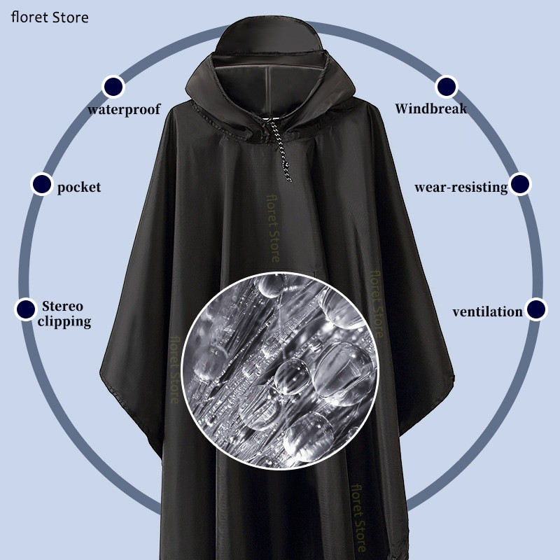 3 in1HoodedRainPoncho Jachetă de ploaie impermeabilă pentru bărbați, femei, adulți, covoraș pentru cort, multifuncțional, rezistent la umiditate.
