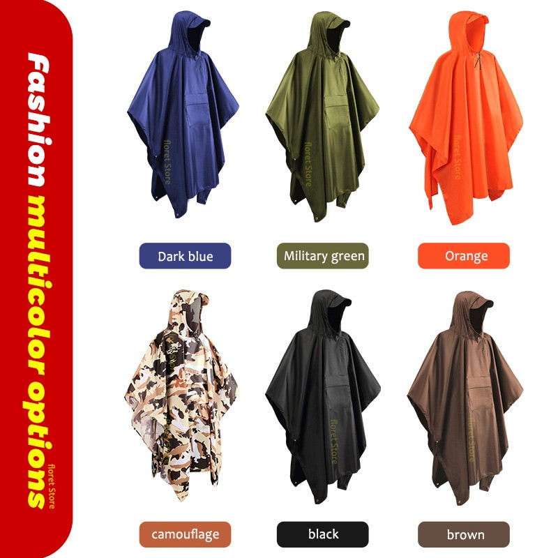 3 in1HoodedRainPoncho Jachetă de ploaie impermeabilă pentru bărbați, femei, adulți, covoraș pentru cort, multifuncțional, rezistent la umiditate.