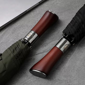 Vetruodolný veľký dáždnik pre mužov, 10 rebier, plne automatický dáždnik, silný dážď, vonkajší drevený skladací dáždnik, kompaktný slnečník
