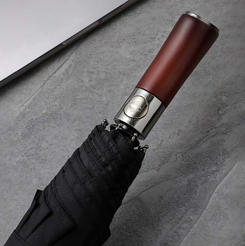 Vetruodolný veľký dáždnik pre mužov, 10 rebier, plne automatický dáždnik, silný dážď, vonkajší drevený skladací dáždnik, kompaktný slnečník