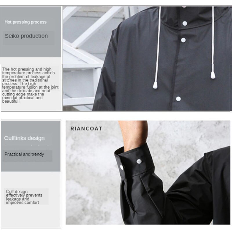 Manta de ploaie lungă și impermeabilă pentru adulți, femei, femei, bărbați, haine de ploaie impermeabile, bărbați, EVA, negru, cu glugă, haină de ploaie poncho