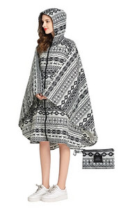Poncho de ploaie, elegant, rezistent la apă, cu imprimeu colorat, cu glugă și fermoar