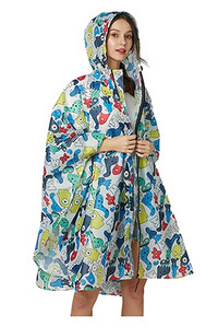 Poncho de ploaie, elegant, rezistent la apă, cu imprimeu colorat, cu glugă și fermoar