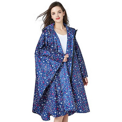 Poncho de ploaie, elegant, rezistent la apă, cu imprimeu colorat, cu glugă și fermoar