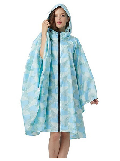 Poncho de ploaie, elegant, rezistent la apă, cu imprimeu colorat, cu glugă și fermoar