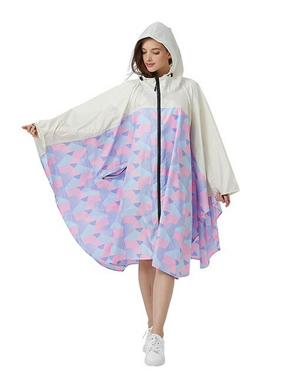 Poncho de ploaie, elegant, rezistent la apă, cu imprimeu colorat, cu glugă și fermoar