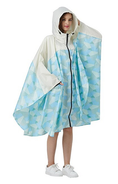 Poncho de ploaie, elegant, rezistent la apă, cu imprimeu colorat, cu glugă și fermoar