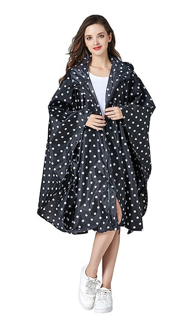 Poncho de ploaie, elegant, rezistent la apă, cu imprimeu colorat, cu glugă și fermoar