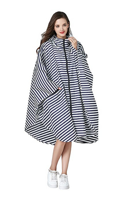 Poncho de ploaie, elegant, rezistent la apă, cu imprimeu colorat, cu glugă și fermoar
