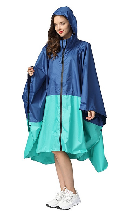 Poncho de ploaie, elegant, rezistent la apă, cu imprimeu colorat, cu glugă și fermoar