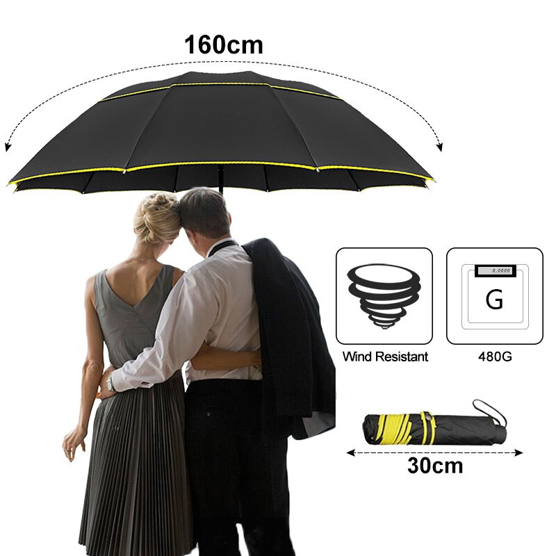 Umbrelă mare de 125 cm, cu două straturi, pliabilă, rezistentă la vânt, pentru femei, mașină, umbrele de lux, bărbați, ploaie, femei, călătorii, afaceri, umbrelă de soare portabilă