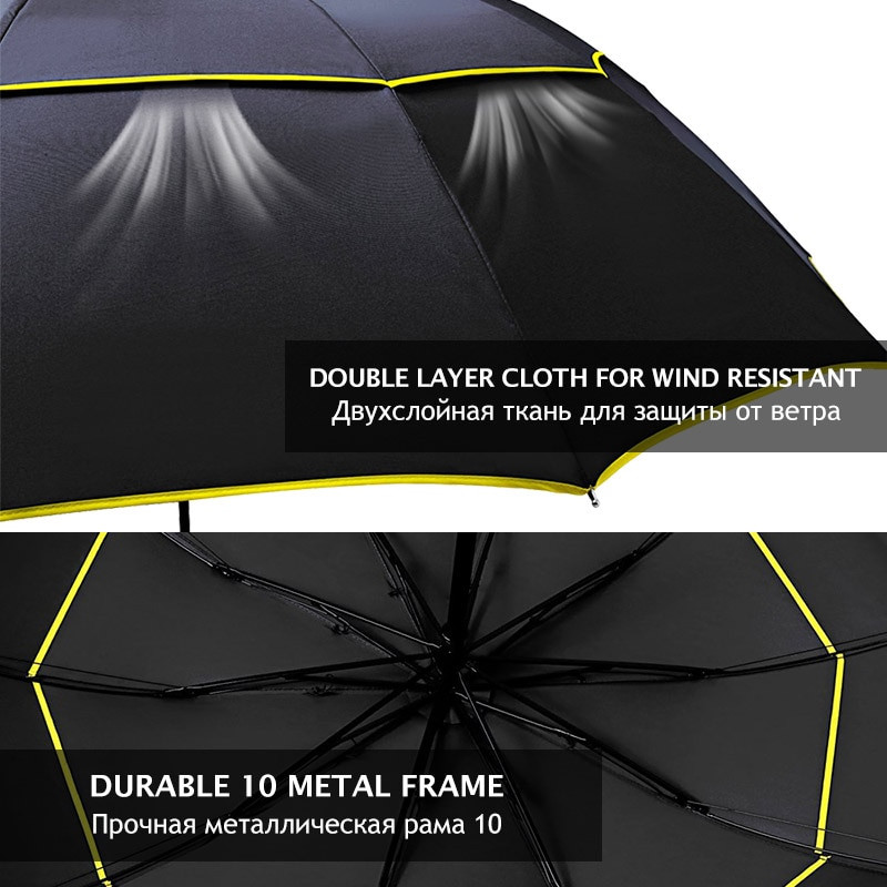 Umbrelă mare de 125 cm, cu două straturi, pliabilă, rezistentă la vânt, pentru femei, mașină, umbrele de lux, bărbați, ploaie, femei, călătorii, afaceri, umbrelă de soare portabilă