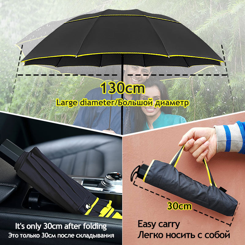 Umbrelă mare de 125 cm, cu două straturi, pliabilă, rezistentă la vânt, pentru femei, mașină, umbrele de lux, bărbați, ploaie, femei, călătorii, afaceri, umbrelă de soare portabilă
