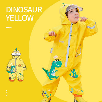 Módny kreslený 3D dinosaurus nepremokavý detský chlapčenský overal pršiplášť s kapucňou pre dievčatá jednodielny kreslený detský pršiplášť s kapucňou