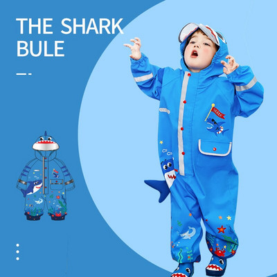 Módny kreslený 3D dinosaurus nepremokavý detský chlapčenský overal pršiplášť s kapucňou pre dievčatá jednodielny kreslený detský pršiplášť s kapucňou