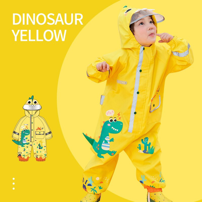 Módny kreslený 3D dinosaurus nepremokavý detský chlapčenský overal pršiplášť s kapucňou pre dievčatá jednodielny kreslený detský pršiplášť s kapucňou