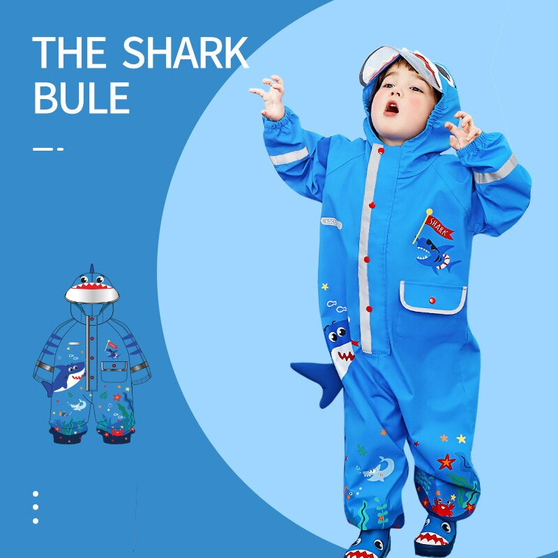 Módny kreslený 3D dinosaurus nepremokavý detský chlapčenský overal pršiplášť s kapucňou pre dievčatá jednodielny kreslený detský pršiplášť s kapucňou