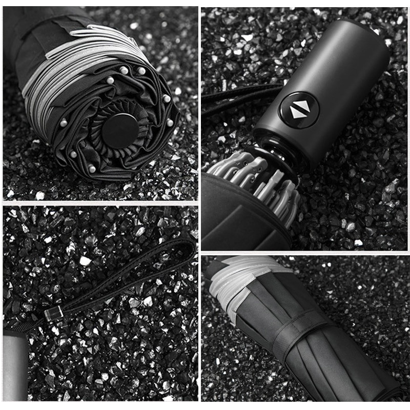 Automatický skladací otočný dáždnik s LED svetlom na spodnej strane, slnečný, daždivý, Bumbershoot, hliníkový, vodeodolný, s reverzným smerom