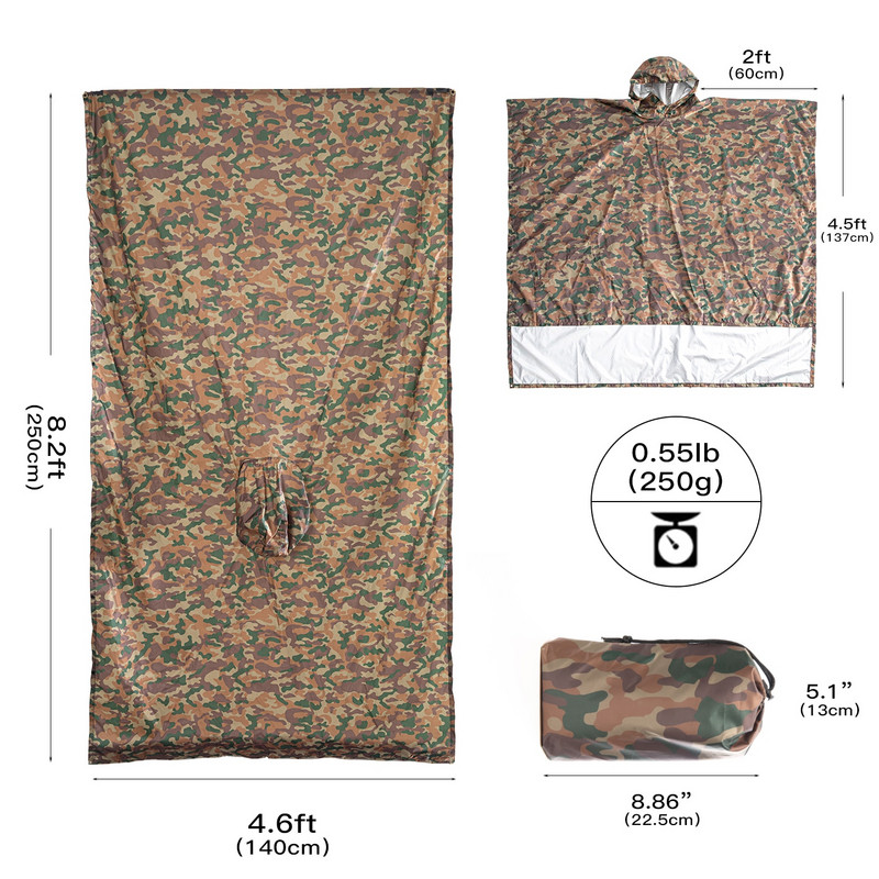 Pelernă de ploaie 3 în 1 Rucsac Husă de ploaie Haină de ploaie Glugă Drumeții Ciclism Husă de ploaie Poncho Pelenă de ploaie Impermeabilă în aer liber Covoraș de cort de camping
