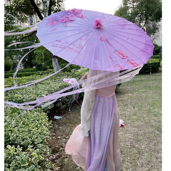 82cm Hanfu λαδωμένο χαρτί Ομπρέλα Γυναικεία Φωτογραφία Στήριγμα Βροχή Κορδέλα αντίκες Φούντες Ομπρέλα Ανεμιστήρας Paraguas Parasol