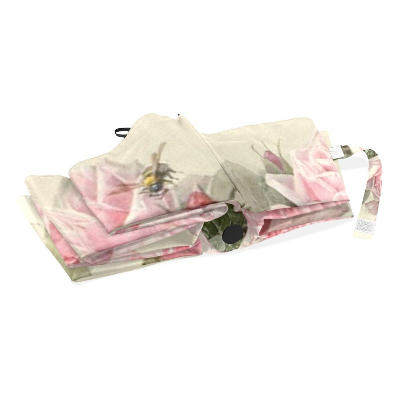 Dámsky dáždnik s kvetinovou potlačou, vintage, ružový, trojskladací, dievčenský, odolný, prenosný, automatický, parapluie