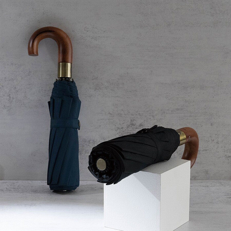 Нов голям дървен автоматичен чадър Бизнес мъжки марка Голям голф сгъваем чадър за дъжд Дамски авто винтидж чадър Ветроустойчив 10 ребра