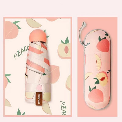 Mini umbrelă cu cinci ori Capsule de fructe Umbrelă de soare pentru femei Protecție solară Protecție UV Umbrelă de soare pliabilă